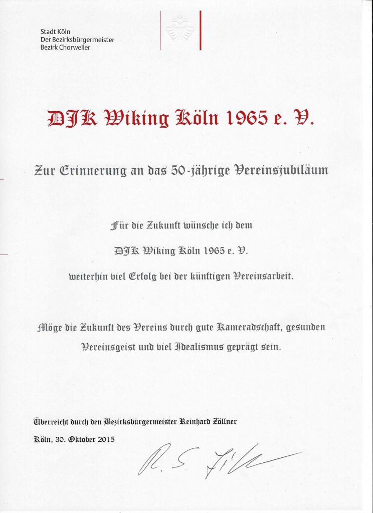 Urkunde 50 Jahre-Stadt